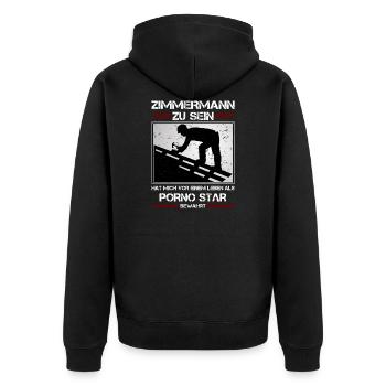 ZIMMERMANN ZU SEIN.... - Unisex Premium Bio Zip Hoodie - Schwarz - Hinten - Nico (187cm)