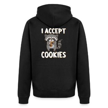 Raccoon with biscuits and saying. I Accept Cookies. - Unisex Premium Organic Zip Hoodie - black - Back - Nico (187cm)