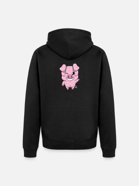 Kleines Süßes Ferkel Schweinchen - Unisex Premium Bio Zip Hoodie - Schwarz