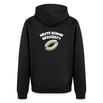 HEUTE SCHON GEZUZELT? FÜR WEISSWURST LIEBHABER - Unisex Premium Bio Zip Hoodie - Schwarz - Hinten - Nico (187cm)