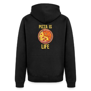 Pizza Is Life Ying & Yang Couple Pizzeria Paar - Unisex Premium Bio Zip Hoodie - Schwarz - Hinten - Nico (187cm)