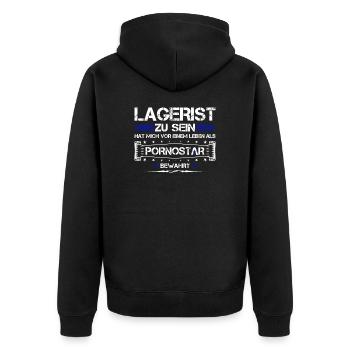 LAGERIST ZU SEIN... - Unisex Premium Bio Zip Hoodie - Schwarz - Hinten - Nico (187cm)