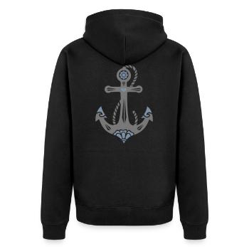 Anker, 23 Farben möglich, Tattoo Style, Maritim - Unisex Premium Bio Zip Hoodie - Schwarz - Hinten - Nico (187cm)