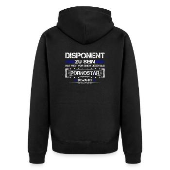 DISPONENT ZU SEIN...... - Unisex Premium Bio Zip Hoodie - Schwarz - Hinten - Nico (187cm)