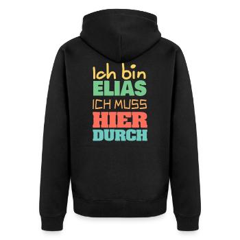 Elias - Unisex Premium Bio Zip Hoodie - Schwarz - Hinten - Nico (187cm)