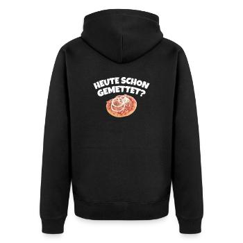 HEUTE SCHON GEMETTET? - METTBRÖTCHEN - Unisex Premium Bio Zip Hoodie - Schwarz - Hinten - Nico (187cm)