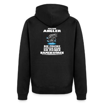 ANGLER LUSTIGER SPRUCH GESCHENK - Unisex Premium Bio Zip Hoodie - Schwarz - Hinten - Nico (187cm)