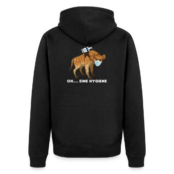 HYÄNE LUSTIGER SPRUCH GESCHENK MUNDSCHUTZ MASKE - Unisex Premium Bio Zip Hoodie - Schwarz - Hinten - Nico (187cm)