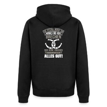 EIN PFERD WIRD DIR NIEMALS DAS HERZ BRECHEN - Unisex Premium Bio Zip Hoodie - Schwarz - Hinten - Nico (187cm)