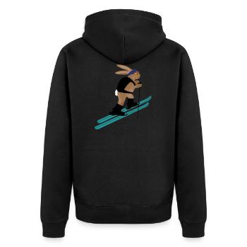 Skitour Alpen Hase - Unisex Premium Bio Zip Hoodie - Schwarz - Hinten - Nico (187cm)