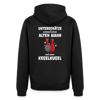 Kegeln Kegler Kegel Opa Geschenkidee lustig - Unisex Premium Bio Zip Hoodie - Schwarz - Hinten - Nico (187cm)