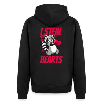 I Steal Hearts - raton laveur aime la Saint-Valentin - Veste à capuche bio Premium Unisexe - noir - Dos - Nico (187cm)