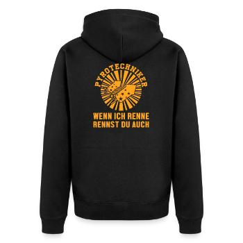 Pyrotechniker Pyrotechnik Feuerwerk Pyro Geschenk - Unisex Premium Bio Zip Hoodie - Schwarz - Hinten - Nico (187cm)