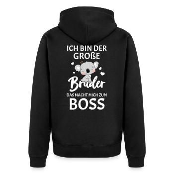 Großer Bruder Ich Bin Der Boss - Panda - Unisex Premium Bio Zip Hoodie - Schwarz - Hinten - Nico (187cm)