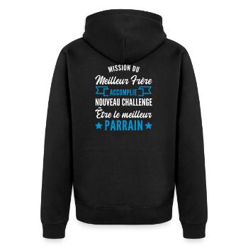 nouveau challenge être parrain / futur parrain - Veste à capuche bio Premium Unisexe - noir - Dos - Nico (187cm)