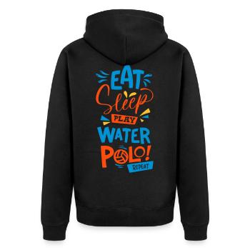 Eat, sleep, play water polo, repeat - Unisex Premium Bio Zip Hoodie - Schwarz - Hinten - Nico (187cm)