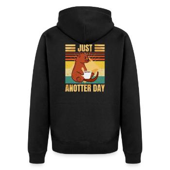 Funny Otter – Just Anotter Day - Retro Coffee - Unisex Premium Bio Zip Hoodie - Schwarz - Hinten - Nico (187cm)