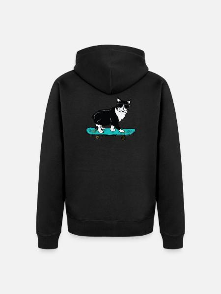 Funny Cat Skateboarding - Unisex Premium Bio Zip Hoodie - Schwarz