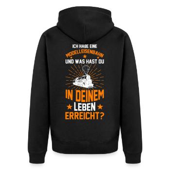 Modellzug Dampflokomotive Eisenbahn Modellbahner - Unisex Premium Bio Zip Hoodie - Schwarz - Hinten - Nico (187cm)