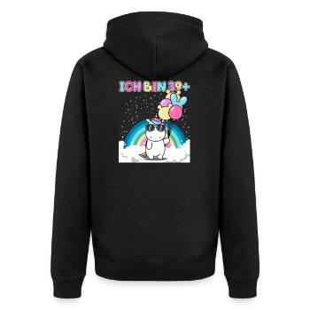 40 Geburtstag Frauen Männer Deko Geschenk Einhorn - Unisex Premium Bio Zip Hoodie - Schwarz - Hinten - Nico (187cm)