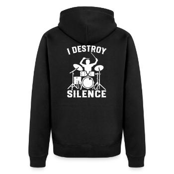 I Destroy Silence Drummer Drums - Unisex Premium Bio Zip Hoodie - Schwarz - Hinten - Nico (187cm)