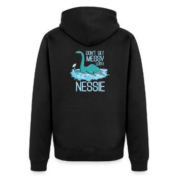 Nessie - Don't Get Messie With Nessie - Scotland - Unisex Premium Bio Zip Hoodie - Schwarz - Hinten - Nico (187cm)
