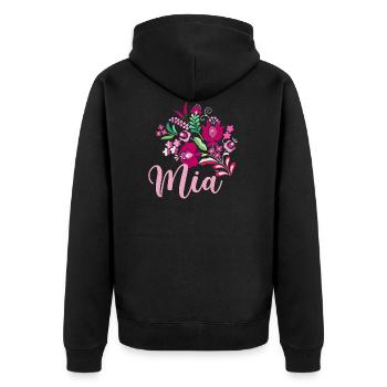 mia,name,blumen,ungarische blumen,pink,rosa - Unisex Premium Bio Zip Hoodie - Schwarz - Hinten - Nico (187cm)