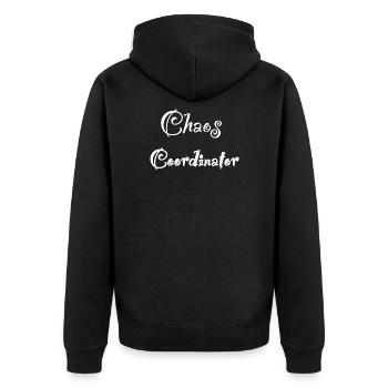 Chaos Coordinator - Unisex Premium Bio Zip Hoodie - Schwarz - Hinten - Nico (187cm)