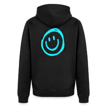 Lachen Lustig gute Laune grinsen gucken love - Unisex Premium Bio Zip Hoodie - Schwarz - Hinten - Nico (187cm)