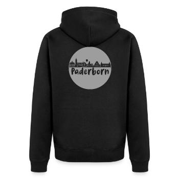 paderborn, skyline, kreis, scherenschnitt, grau - Unisex Premium Bio Zip Hoodie - Schwarz - Hinten - Nico (187cm)