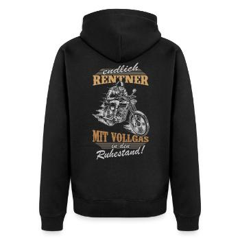 Rentner Motorrad Ruhestand Hobby Biker - Unisex Premium Bio Zip Hoodie - Schwarz - Hinten - Nico (187cm)