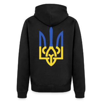 Ukraine Frieden - Unisex Premium Bio Zip Hoodie - Schwarz - Hinten - Nico (187cm)