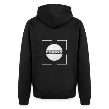 Feldhockey Hockeylegende Hockeyball Hockeysport - Unisex Premium Bio Zip Hoodie - Schwarz - Hinten - Nico (187cm)