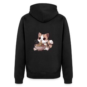 Kawaii Cat Eating Ramen - Unisex Premium Organic Zip Hoodie - black - Back - Nico (187cm)