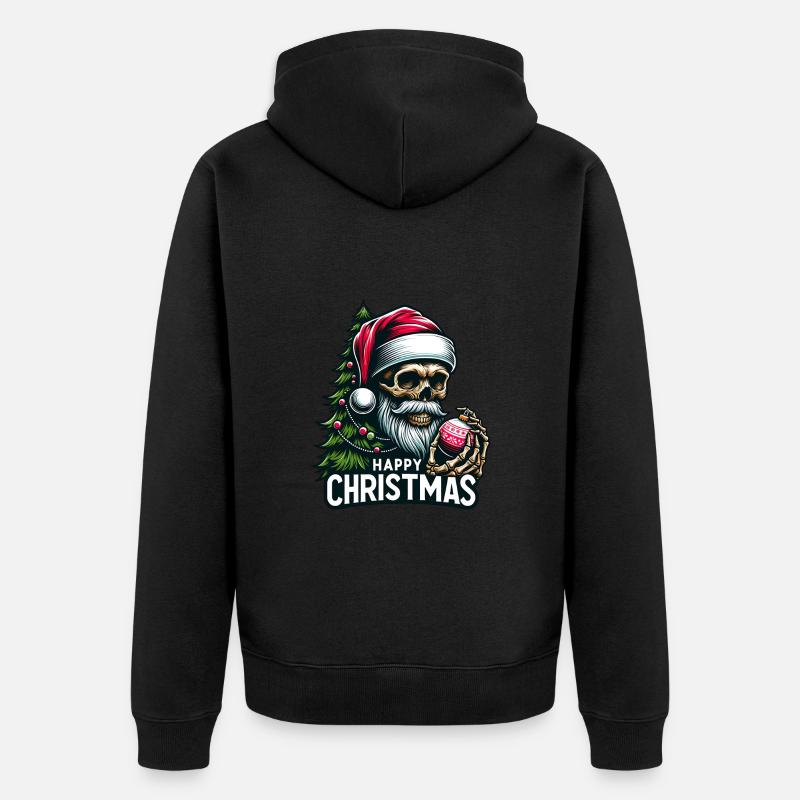 Weihnachtsmann Skull mit Christbaumkugel - Unisex Premium Bio Zip Hoodie - Schwarz