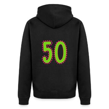 50. 50 YEARS. 50th ANNIVERSARY. 50 YEARS ANNIVERSARY. - Unisex Premium Organic Zip Hoodie - black - Back - Nico (187cm)