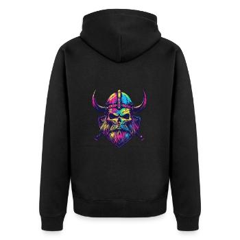 Viking Skull - Unisex Premium Organic Zip Hoodie - black - Back - Nico (187cm)