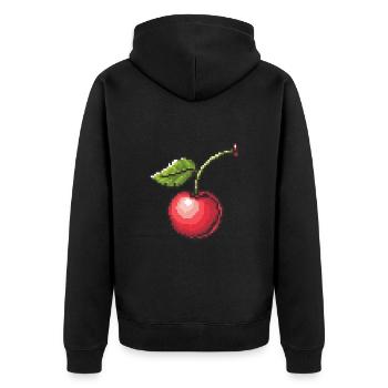 Kirsche Pixel Gamer - Unisex Premium Bio Zip Hoodie - Schwarz - Hinten - Nico (187cm)