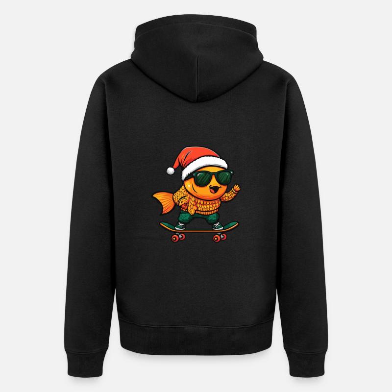 Poisson rouge Noël drôle - Veste à capuche bio Premium Unisexe - noir
