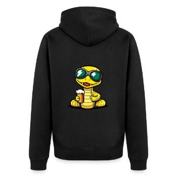 Schlange Kobra Ski Bier - Unisex Premium Bio Zip Hoodie - Schwarz - Hinten - Nico (187cm)