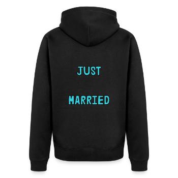 ICH HABE GERADE GEHEIRATET. Junggesellinnenabschied. VALENTINSTAG. PAAR - Unisex Premium Bio Zip Hoodie - Schwarz - Hinten - Nico (187cm)