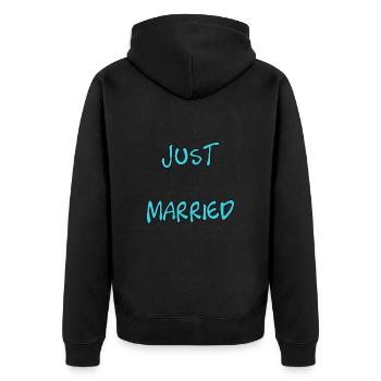 ICH HABE GERADE GEHEIRATET. Junggesellinnenabschied. VALENTINSTAG. PAAR. LIEBE - Unisex Premium Bio Zip Hoodie - Schwarz - Hinten - Nico (187cm)