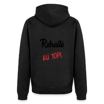 RETIREMENT - Unisex Premium Organic Zip Hoodie - black - Back - Nico (187cm)