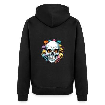 Large skull and many small colorful sculls - Unisex Premium Organic Zip Hoodie - black - Back - Nico (187cm)