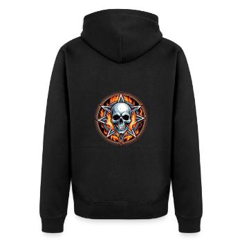 Dekorativer Skull mit Pentagramm und Flammen - Unisex Premium Bio Zip Hoodie - Schwarz - Hinten - Nico (187cm)