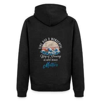 Uhr Leben Kunst - Unisex Premium Bio Zip Hoodie - Schwarz - Hinten - Nico (187cm)