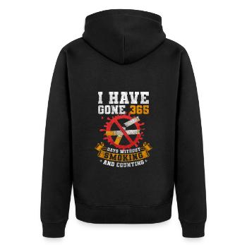 Nichtraucher Kippe Glimmstengel - Unisex Premium Bio Zip Hoodie - Schwarz - Hinten - Nico (187cm)
