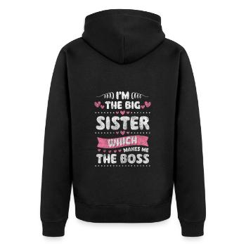 Geschwisterliebe Nachwuchs Kind - Unisex Premium Bio Zip Hoodie - Schwarz - Hinten - Nico (187cm)