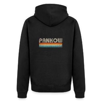 Pankow Berlin Hauptstadt Bezirk Kiez Retro 80er - Unisex Premium Bio Zip Hoodie - Schwarz - Hinten - Nico (187cm)