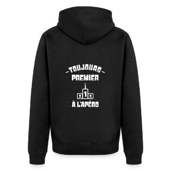 Toujours premier à l'apéro t-shirt homme humour - Veste à capuche bio Premium Unisexe - noir - Dos - Nico (187cm)